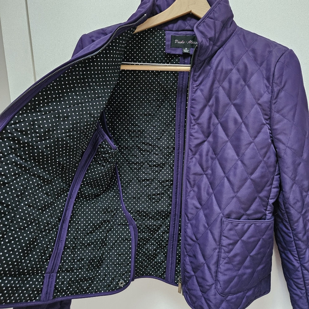 Paolo Alessia Women's Quilted Purple Jacket W/ Black polka dot lining-Sz S - Picture 3 of 8